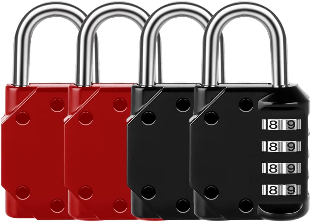 4 Pack of Combination Locks for Doors and Storage Units - Black & Red