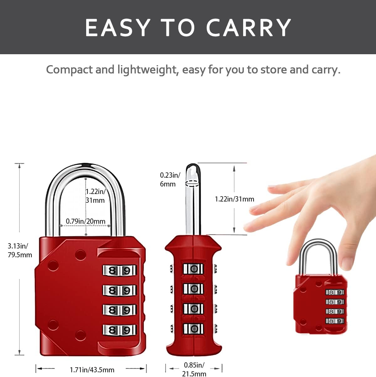 4 Pack of Combination Locks for Doors and Storage Units - Black & Red