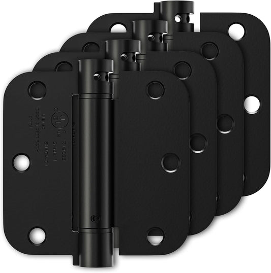 4 Pack of Luxbaro 3.5 Inch Matte Black Self Closing Door Hinges - Adjustable Tension, 5/8'' Radius, UL Listed - Ideal for Garage and Front Doors