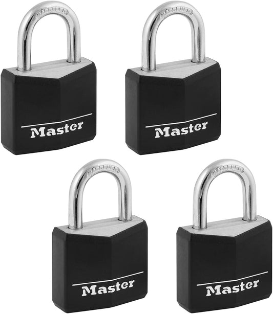 4 Pack of Master Lock Black Weather Resistant Keyed Alike Padlocks with Cover for Lockers, Fences, Sheds - 131Q - WildKart