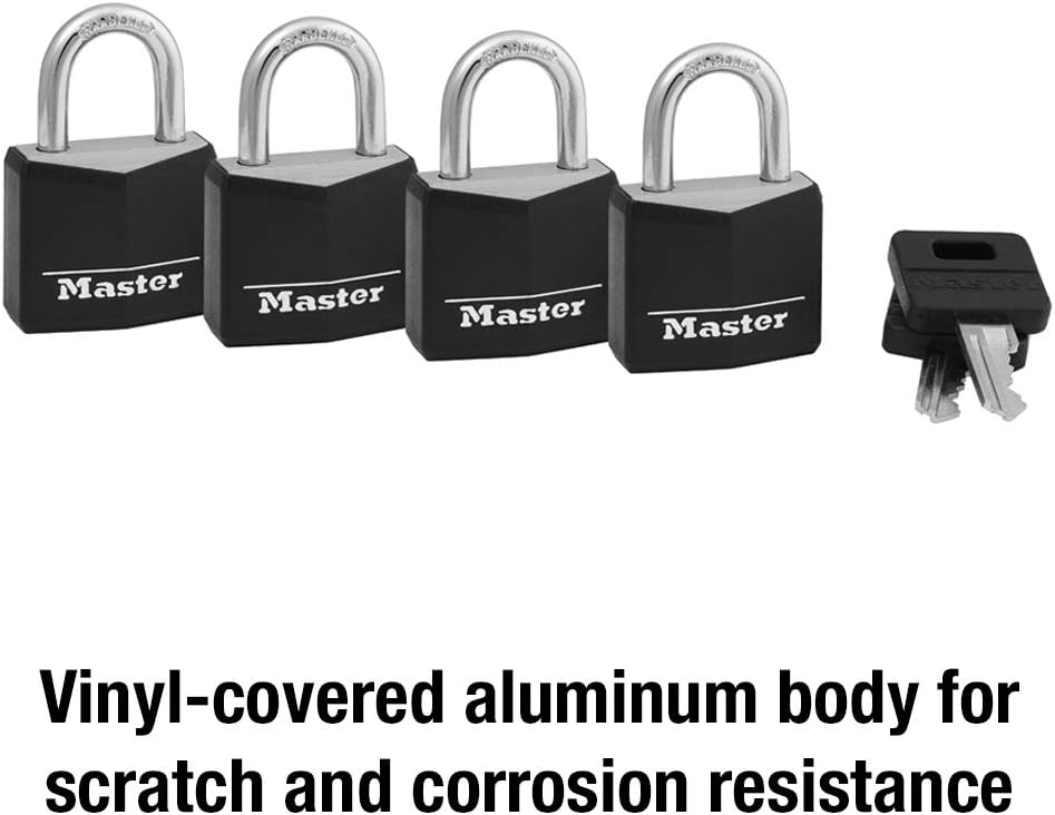 4 Pack of Master Lock Black Weather Resistant Keyed Alike Padlocks with Cover for Lockers, Fences, Sheds - 131Q - WildKart