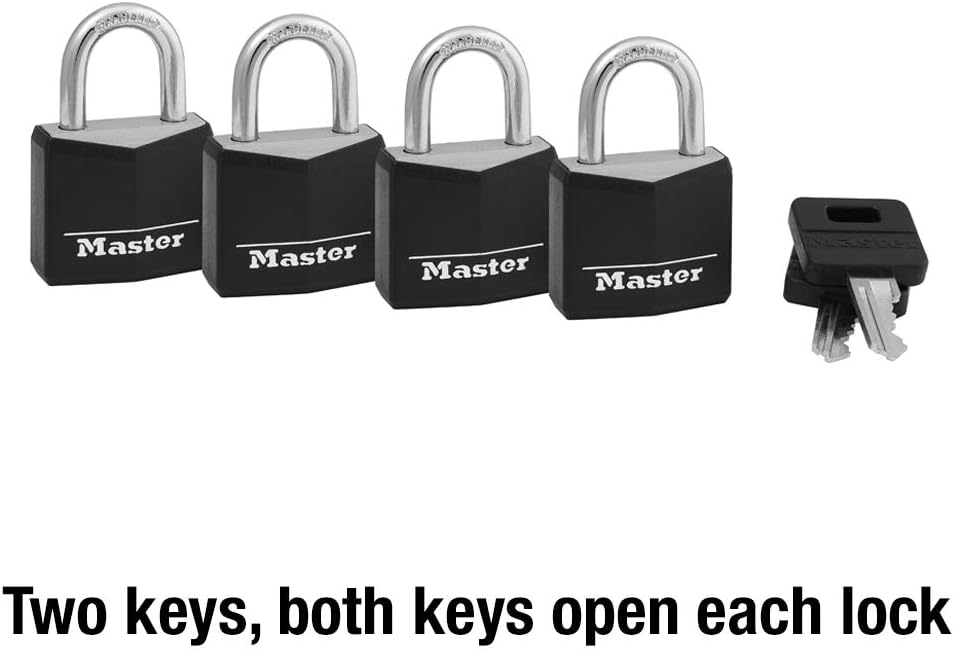 4 Pack of Master Lock Black Weather Resistant Keyed Alike Padlocks with Cover for Lockers, Fences, Sheds - 131Q - WildKart