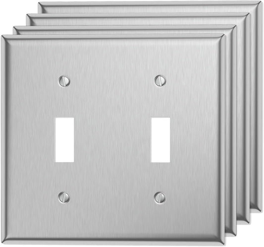 4-Pack of MLLIZH Stainless Steel Double Toggle Switch Plate Covers for 2 Gang Wall Plates