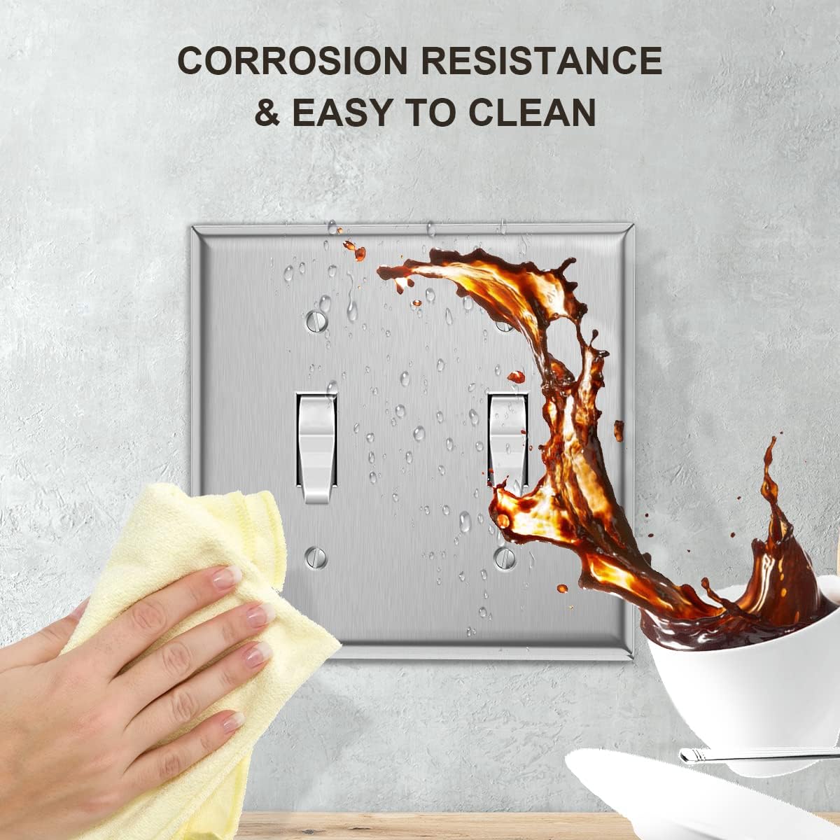 4-Pack of MLLIZH Stainless Steel Double Toggle Switch Plate Covers for 2 Gang Wall Plates