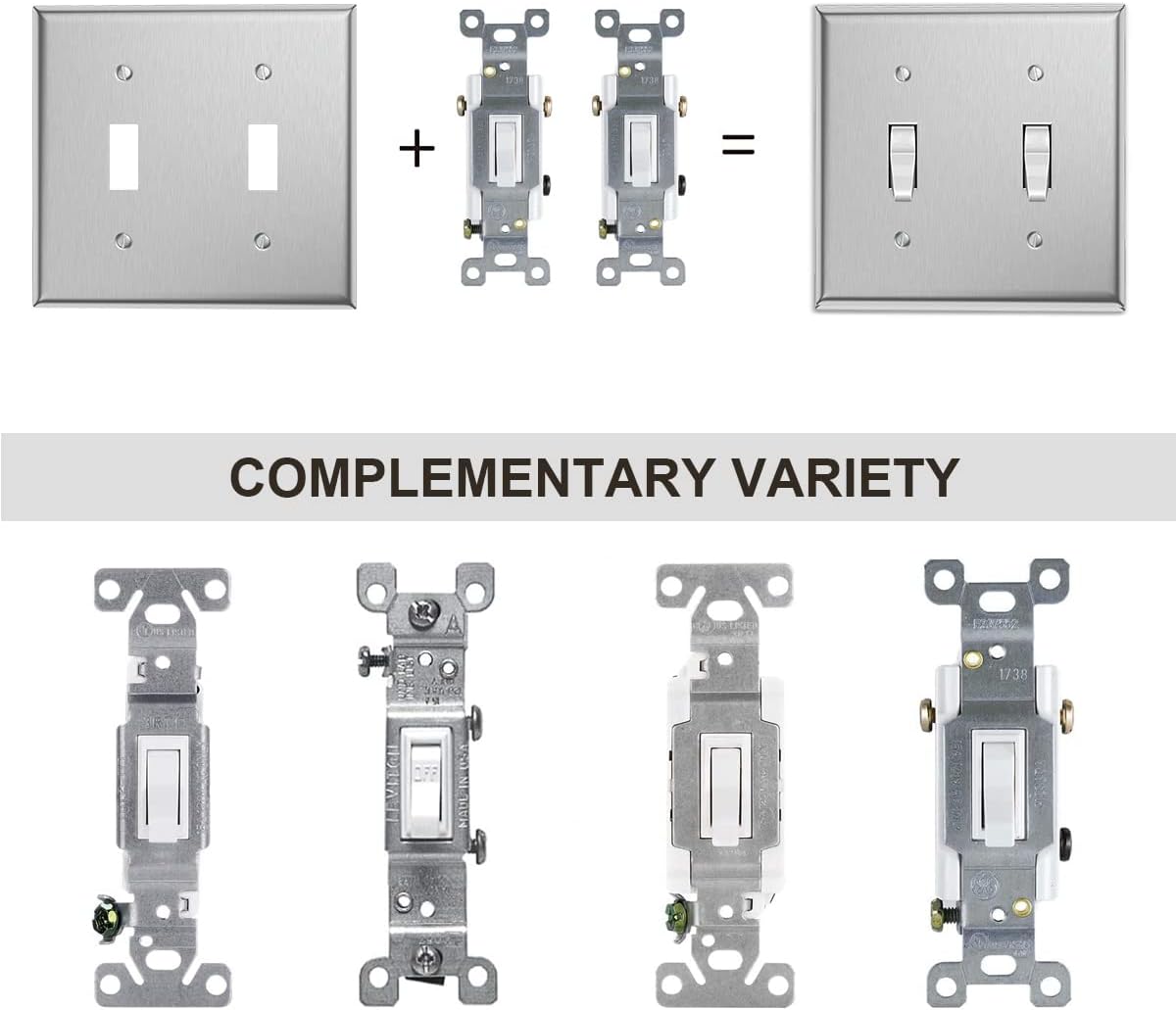 4-Pack of MLLIZH Stainless Steel Double Toggle Switch Plate Covers for 2 Gang Wall Plates