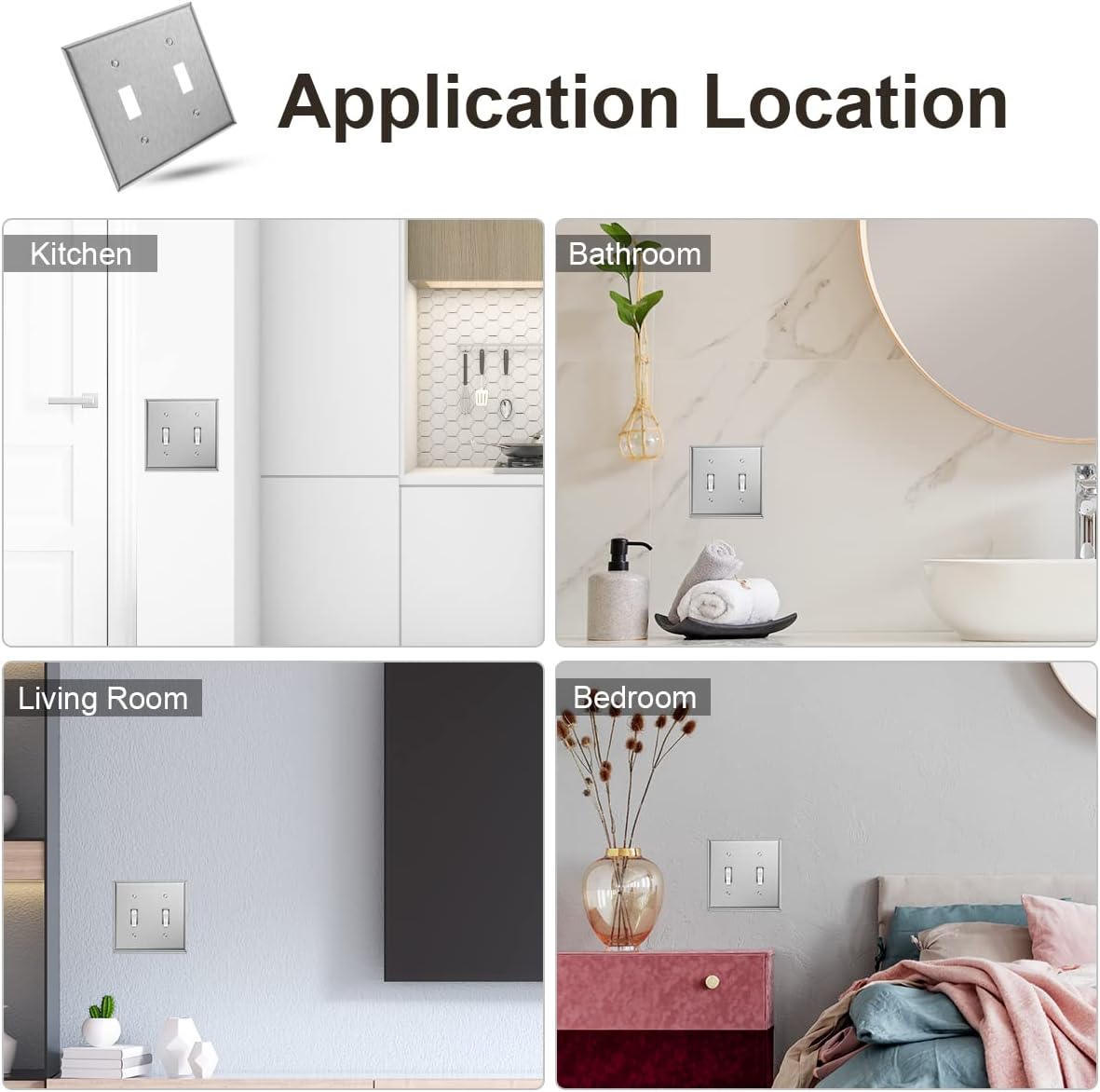 4-Pack of MLLIZH Stainless Steel Double Toggle Switch Plate Covers for 2 Gang Wall Plates