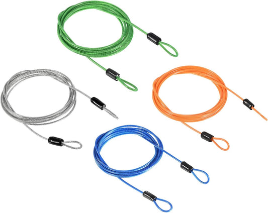 4 Pack PATIKIL Security Steel Cable 2.5mm x 2m Coated Luggage Lock Wire Rope - Double Loop Design with Transparent, Green, Blue, Orange Options