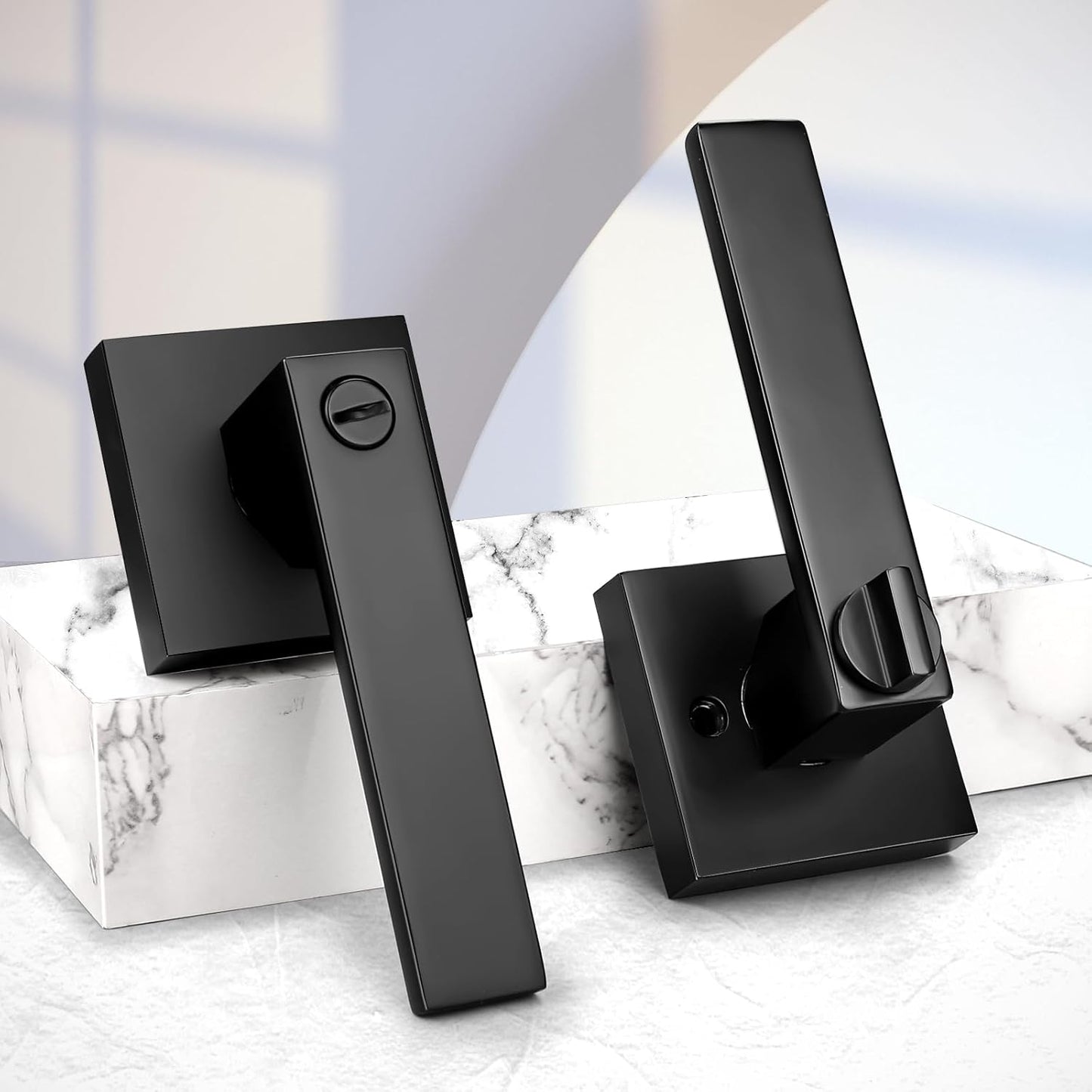 4 Pack Probrico Matte Black Square Privacy Door Levers for Bed Bath, Heavy Duty Interior Keyless Locks - Left/Right Sided Doors