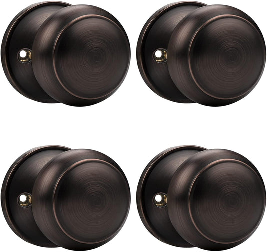 4 Pack Probrico Oil Rubbed Bronze Dummy Door Knobs for Closet French Doors, Inactive Single Side Interior Handles