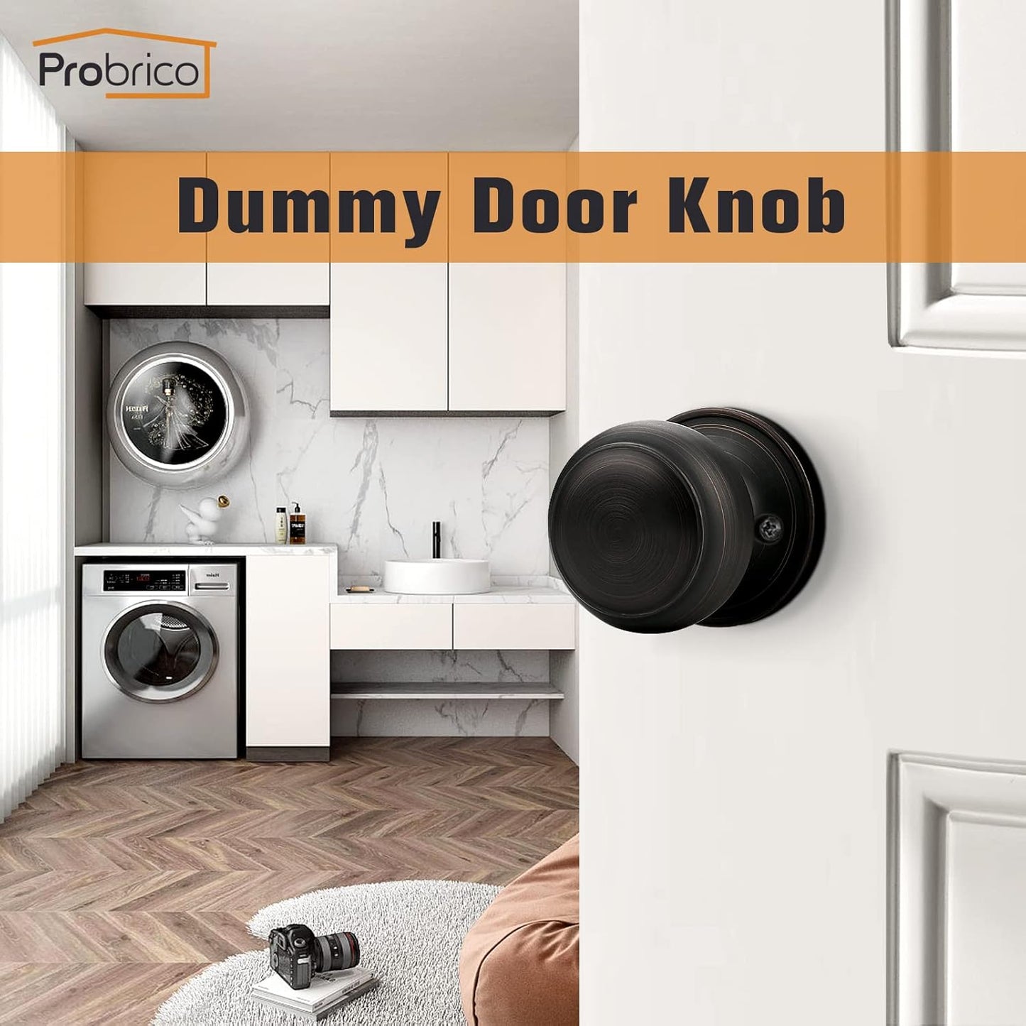 4 Pack Probrico Oil Rubbed Bronze Dummy Door Knobs for Closet French Doors, Inactive Single Side Interior Handles