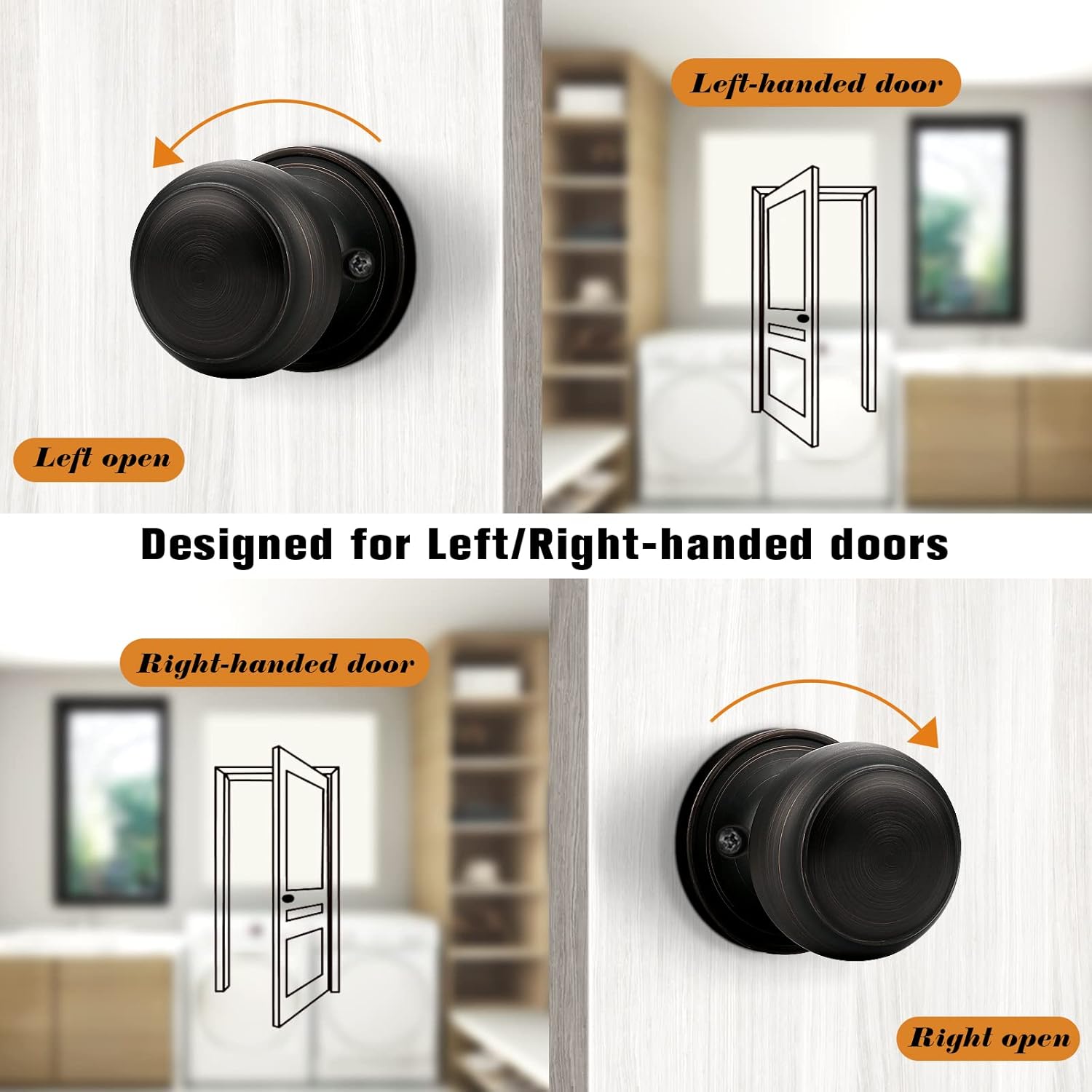 4 Pack Probrico Oil Rubbed Bronze Dummy Door Knobs for Closet French Doors, Inactive Single Side Interior Handles