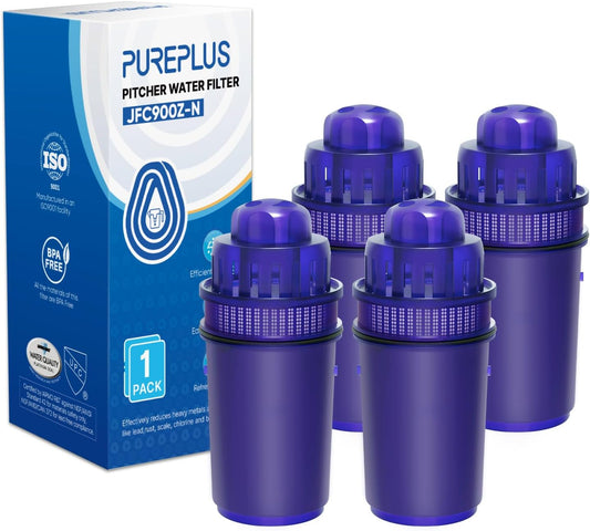 4-Pack PUREPLUS JFC900Z Water Filter Replacement for Pur Pitchers & Dispensers - Compatible with PPF900Z, PPF951K, PPT700W, CR-1100C, DS-1800Z, CR-6000C, PPT711W, PPT711, PPT710W, PPT111W, PPT111R