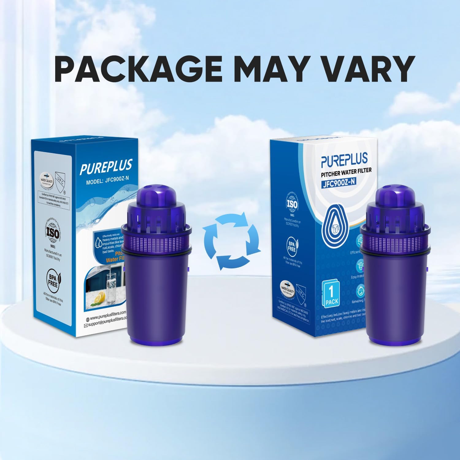4-Pack PUREPLUS JFC900Z Water Filter Replacement for Pur Pitchers & Dispensers - Compatible with PPF900Z, PPF951K, PPT700W, CR-1100C, DS-1800Z, CR-6000C, PPT711W, PPT711, PPT710W, PPT111W, PPT111R