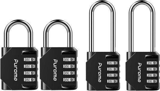 4 Pack Puroma Waterproof 4 Digit Combination Lock for School Gym Locker, Sports Locker, Fence, Toolbox, Gate - Black