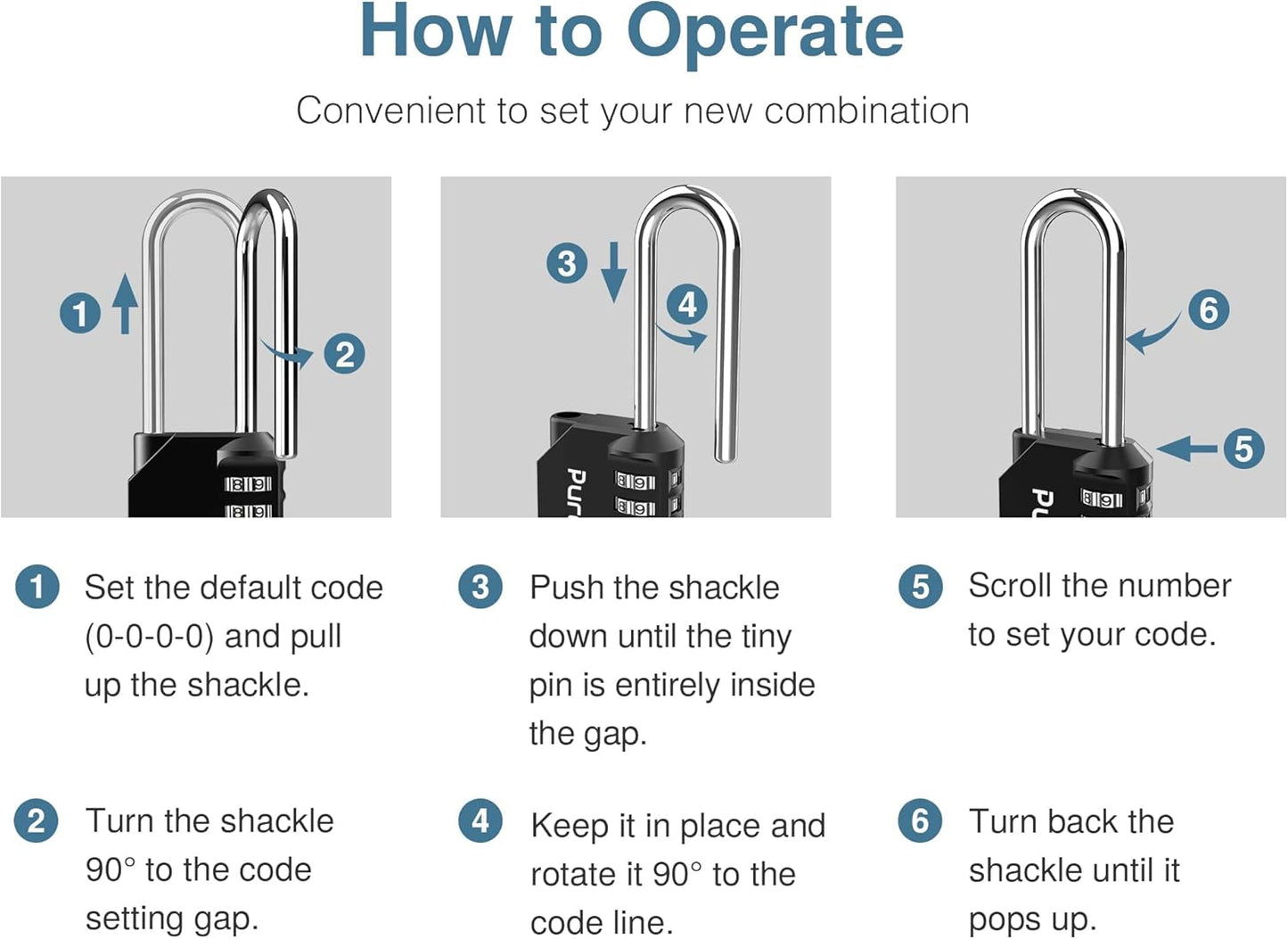 4 Pack Puroma Waterproof 4 Digit Combination Lock for School Gym Locker, Sports Locker, Fence, Toolbox, Gate - Black
