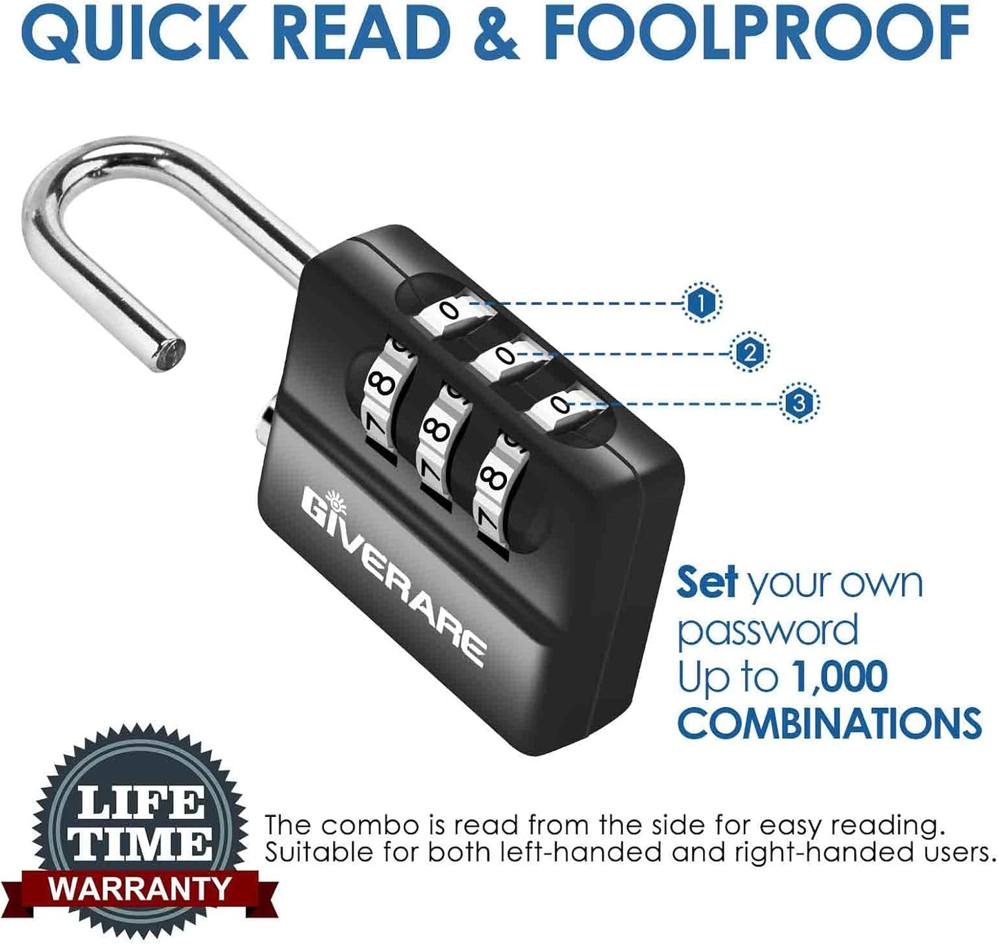 4 Pack Resettable 3-Digit Combination Locks for Backpack, Gym, School & Employee Locker - Weatherproof Travel Padlocks for Fence, Gate, Hasp, Case - Black - WildKart