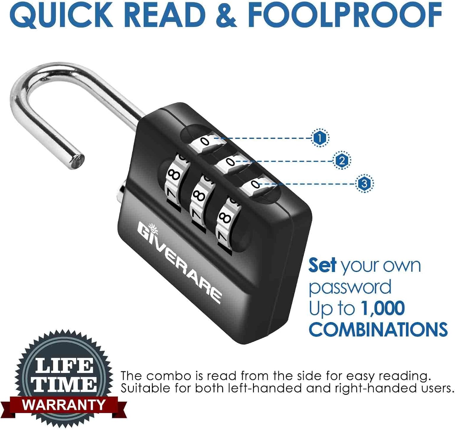 4 Pack Resettable 3-Digit Combination Locks for Backpack, Gym, School & Employee Locker - Weatherproof Travel Padlocks for Fence, Gate, Hasp, Case - Black - WildKart