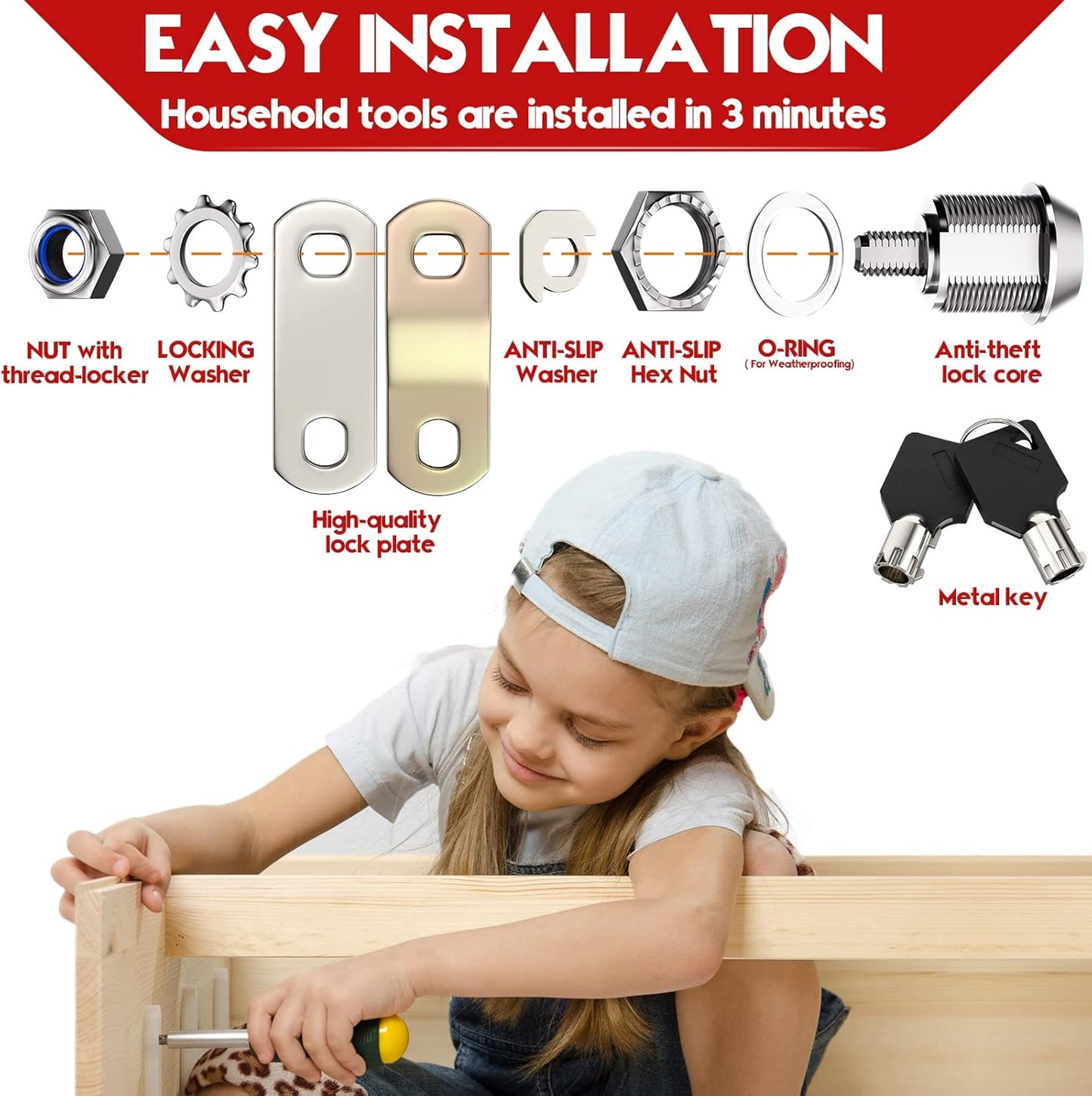 4 Pack RV Compartment Locks with Keyed Alike Tubular Cam Locks - Chrome Finish