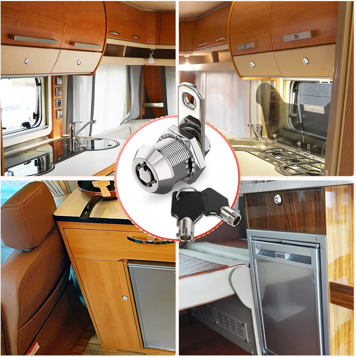 4 Pack RV Compartment Locks with Keyed Alike Tubular Cam Locks - Chrome Finish