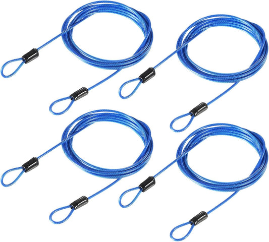 4 Pack Security Cable with Plastic Coated Steel Locking Rope for Outdoor, Bicycle, and Travel - 2.5mm x 2m, Blue