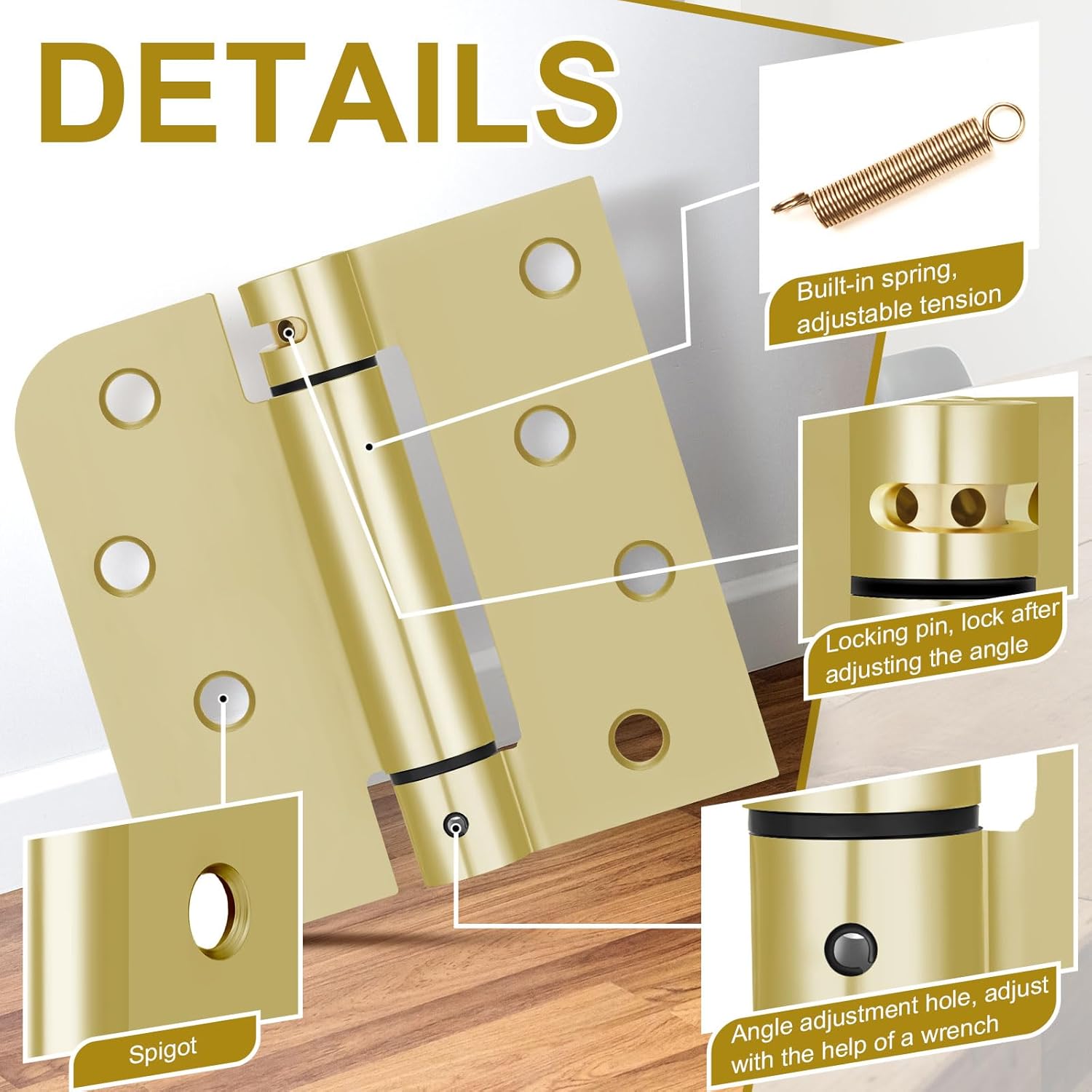 4 Pack Self Closing Door Hinges 4 Inches Heavy Duty Steel Spring Loaded Hinges for Exterior Interior Doors