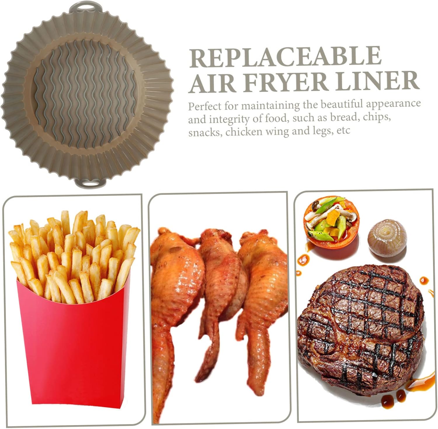 4-Pack Silicone Air Fryer Liner Set for Household Air Fryer Baskets - Washable & Reusable Grey Mats
