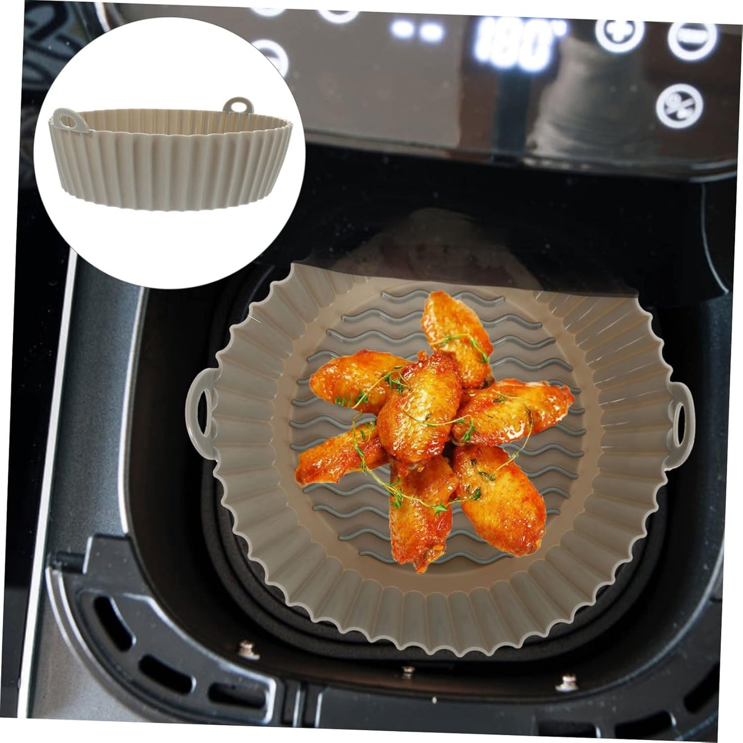 4-Pack Silicone Air Fryer Liner Set for Household Air Fryer Baskets - Washable & Reusable Grey Mats
