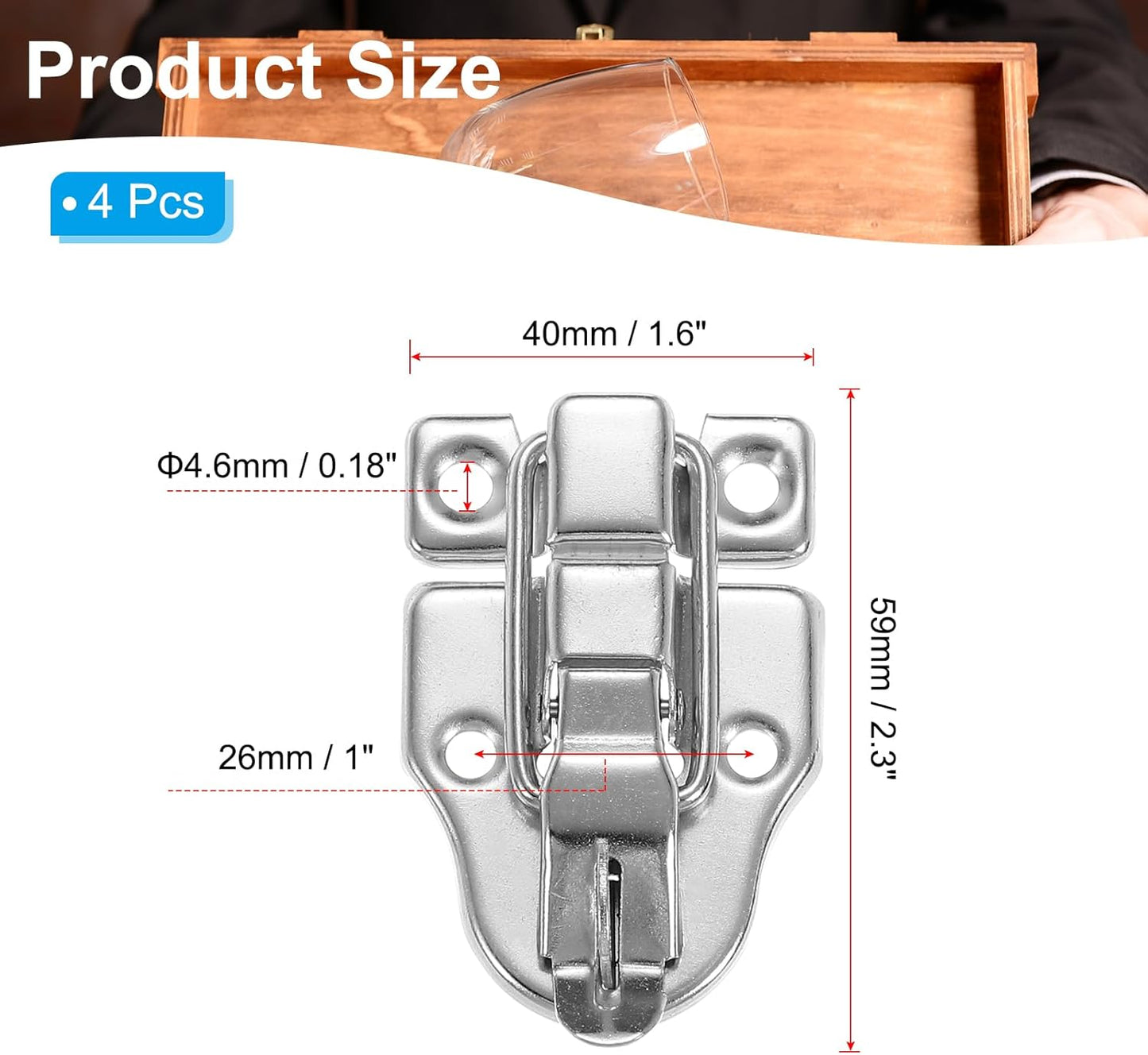4 Pack Small Metal Duckbilled Hasp Latch Catch with Padlock Hole for Jewelry Cabinet & Toolbox