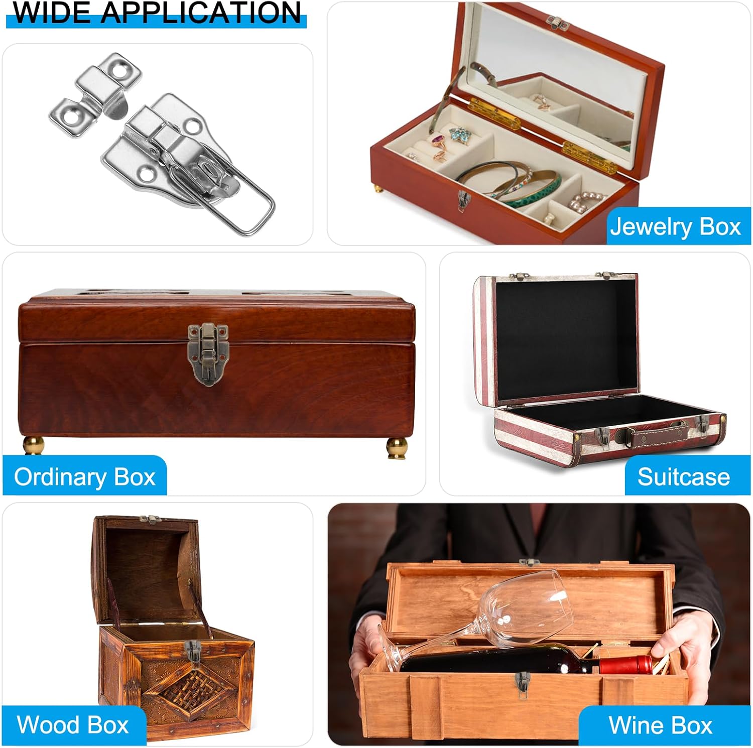 4 Pack Small Metal Duckbilled Hasp Latch Catch with Padlock Hole for Jewelry Cabinet & Toolbox