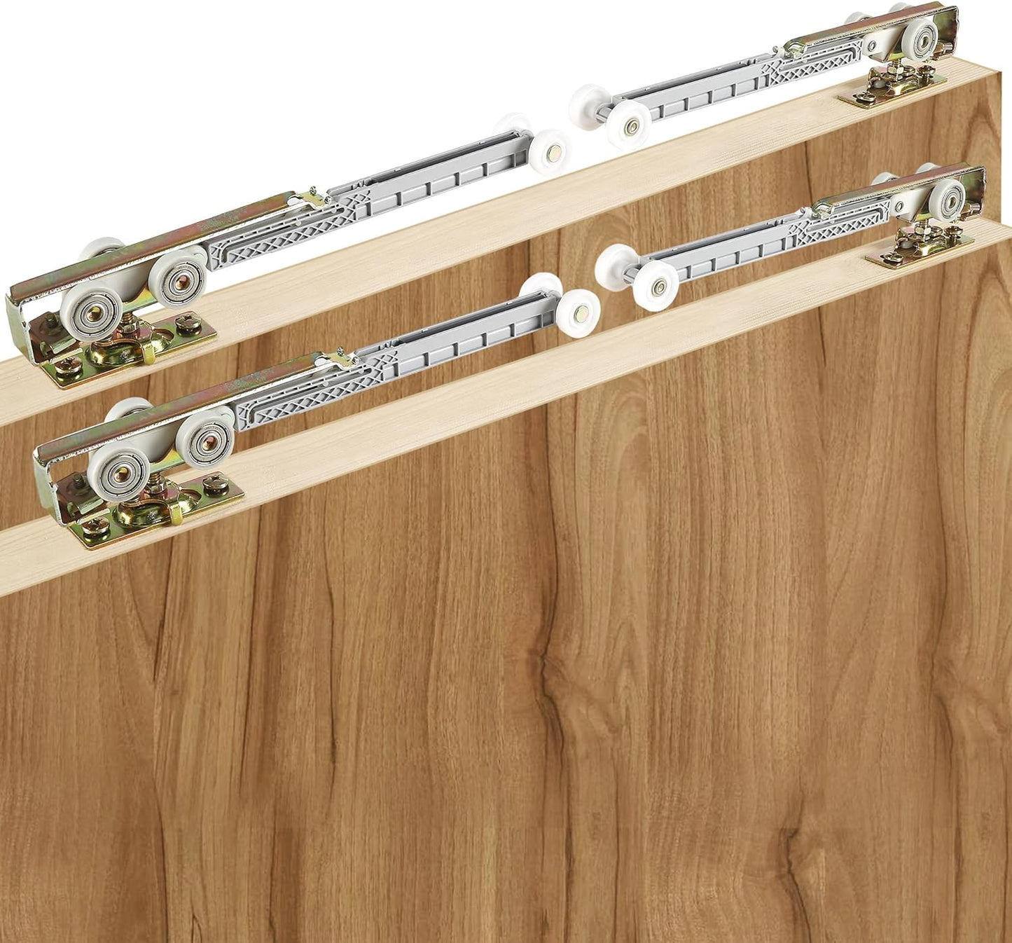 4 Pack Soft Close/Open Bypass Door Hangers for Johnson Part #1062 - 1" Nylon Ball Bearing, 1-1/4" C.T.C, 165lbs Capacity, Bi-Directional, Fits 1" Thick Doors - WildKart