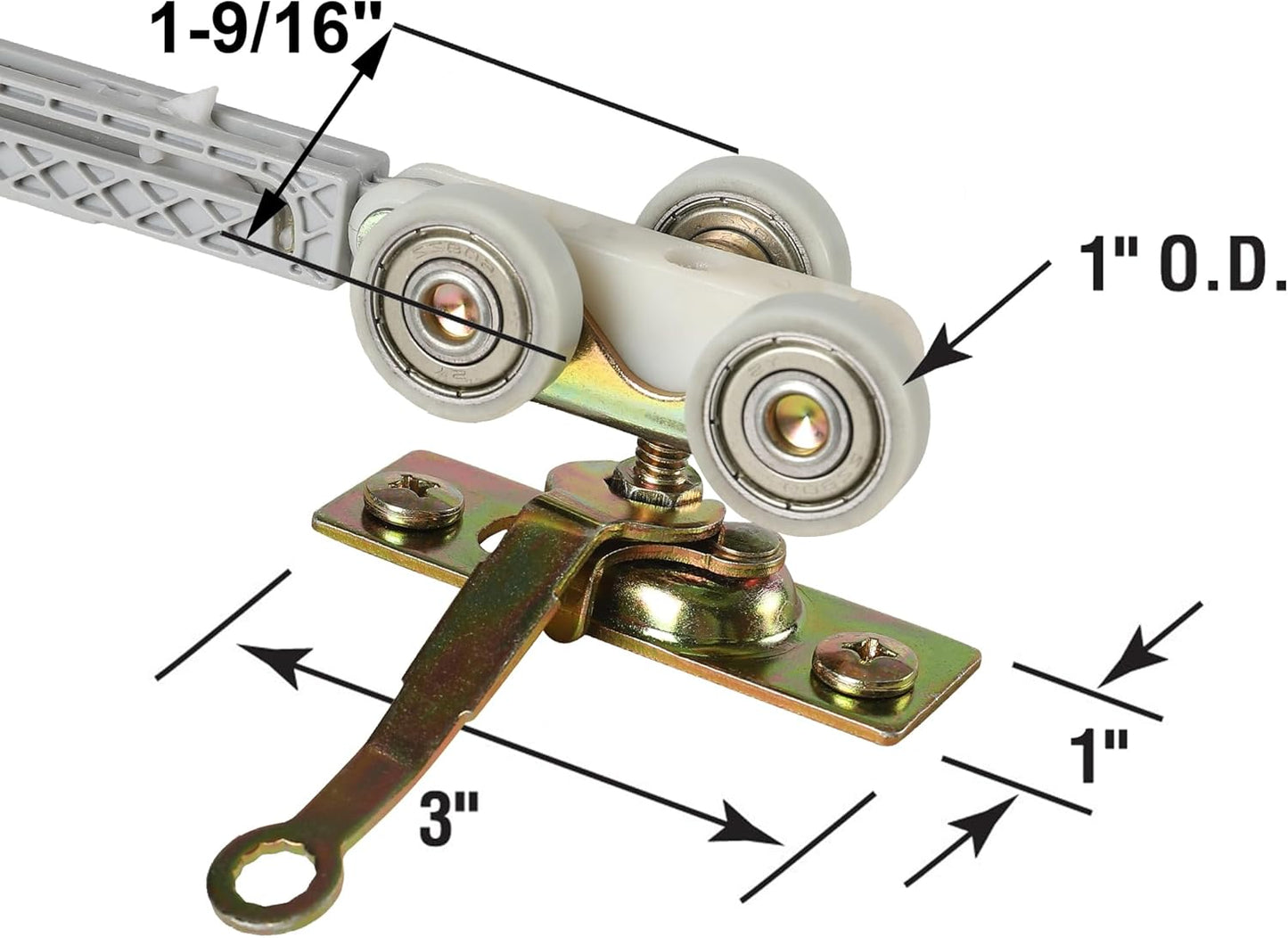 4 Pack Soft Close/Open Bypass Door Hangers for Johnson Part #1062 - 1" Nylon Ball Bearing, 1-1/4" C.T.C, 165lbs Capacity, Bi-Directional, Fits 1" Thick Doors - WildKart