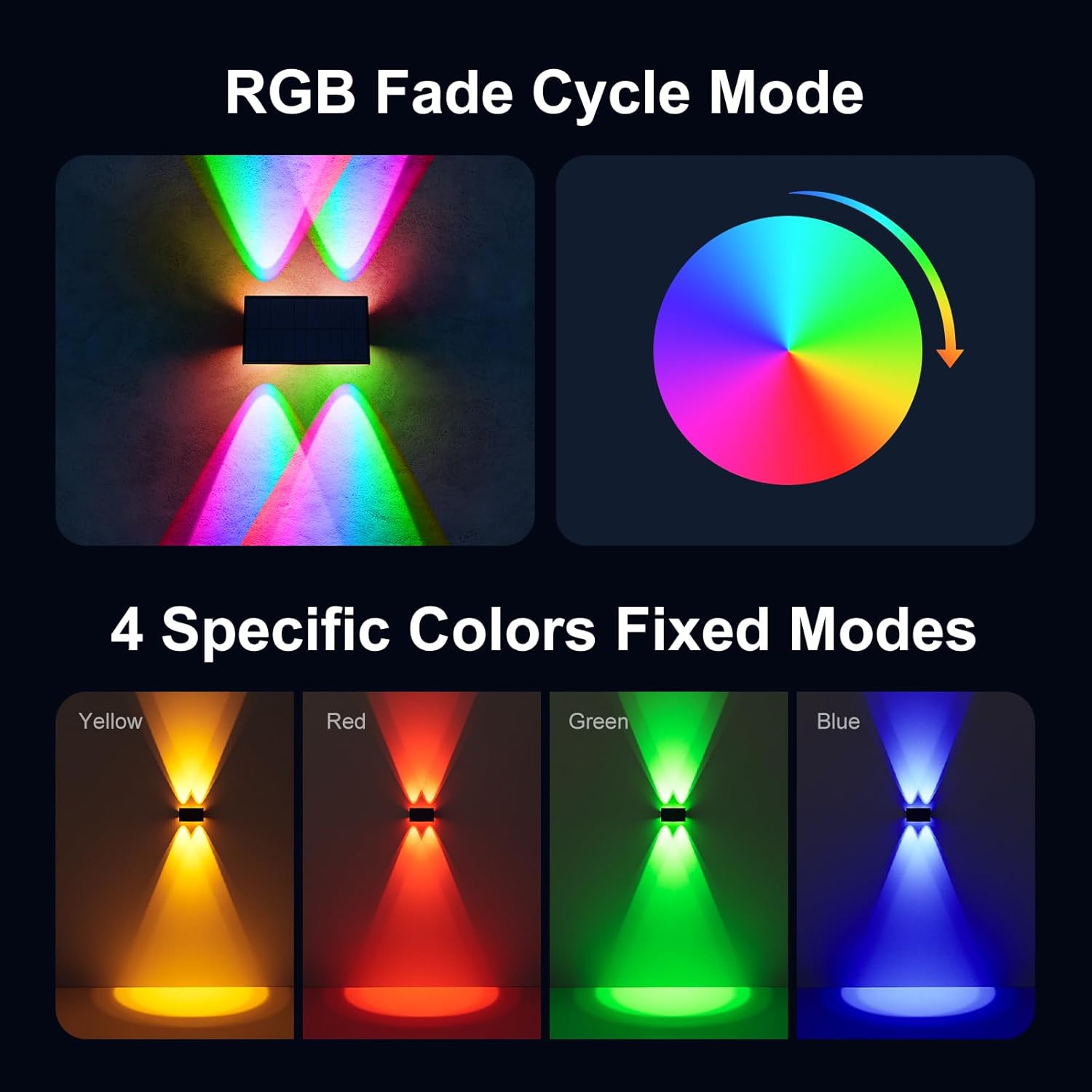 4 Pack Solar Powered Fence Lights Outdoor RGB Decorative Waterproof LED Wall Mount Lamps for Porch, Deck, Patio, Yard - High Brightness Illumination with 4 Lenses