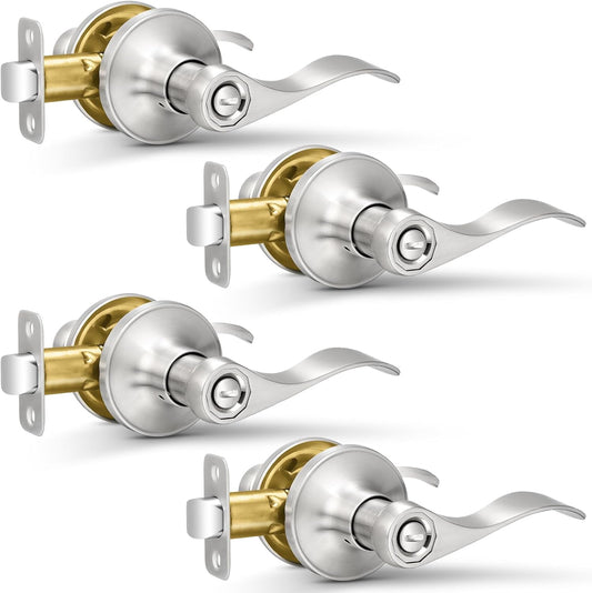 4 Pack Sopoby Heavy Duty Wave Style Privacy Door Levers in Brushed Nickel Finish - Reversible for Right/Left Handed Doors