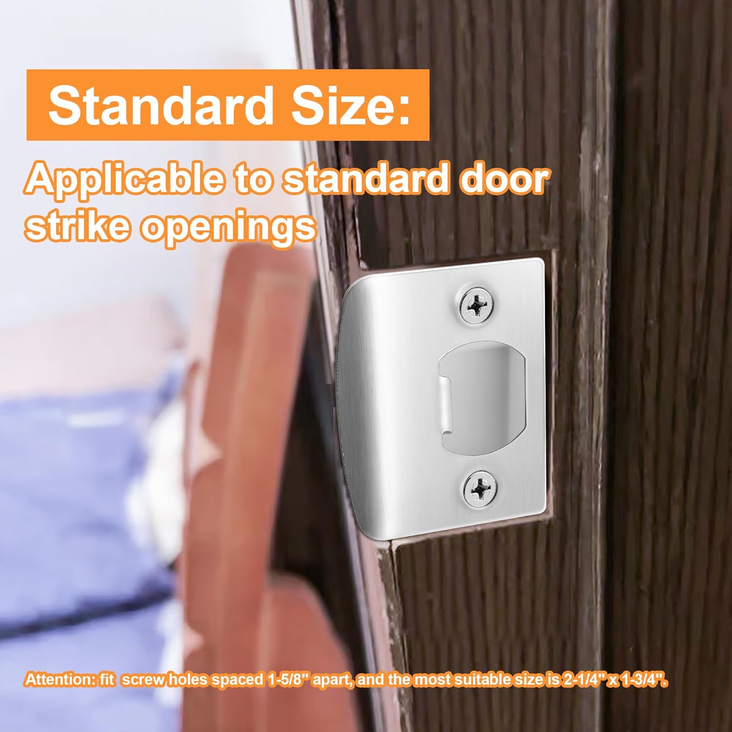 4 Pack Stainless Steel Door Latch Strike Plate Repair Kit with Wood Dowel Strips - Home Office Door Frame Reinforcement