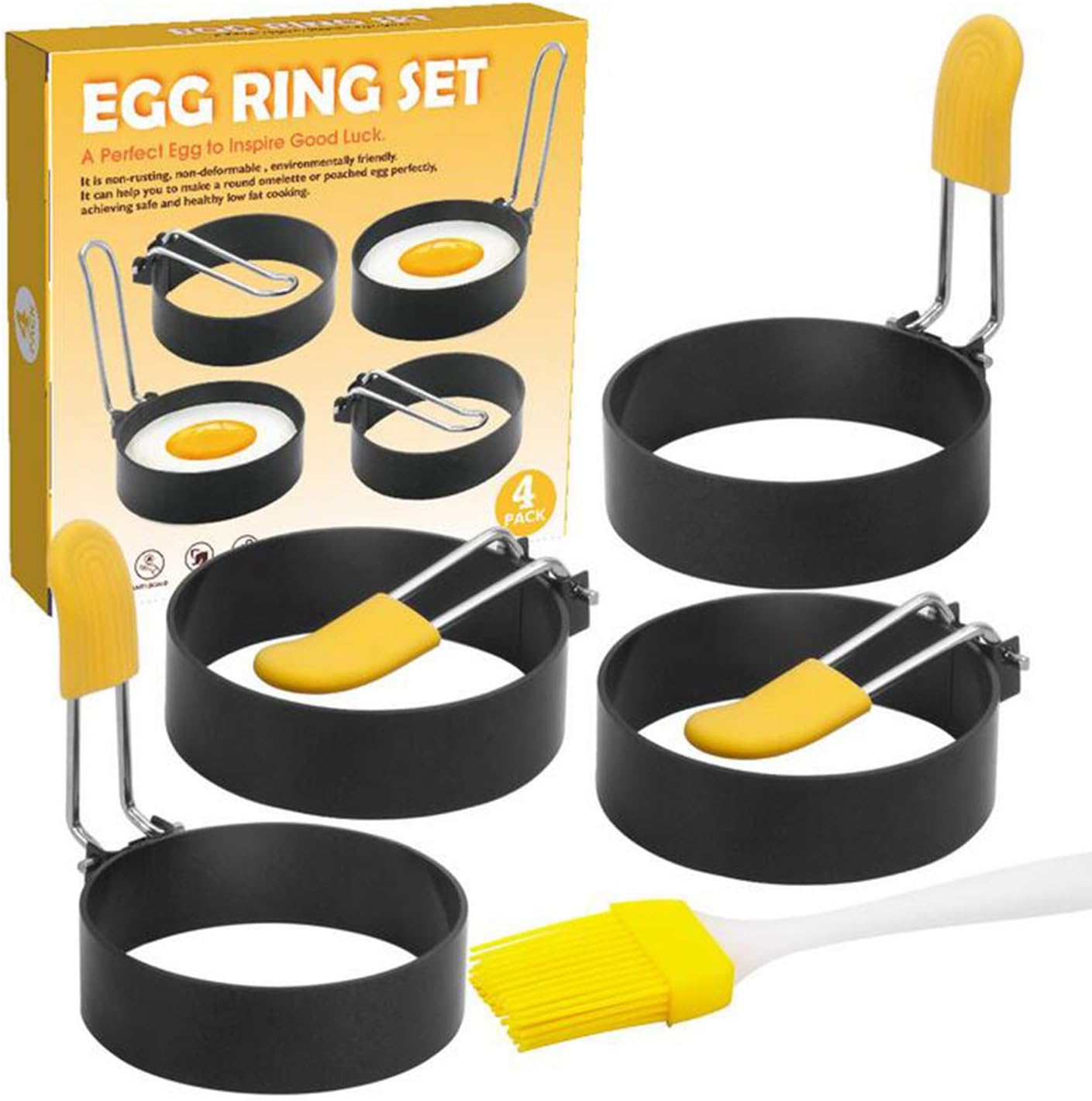 4 Pack Stainless Steel Egg Rings for Frying Eggs and Egg McMuffins - Nonstick Egg Maker Molds for Pan Cooking, Griddles, Breakfast Sandwiches