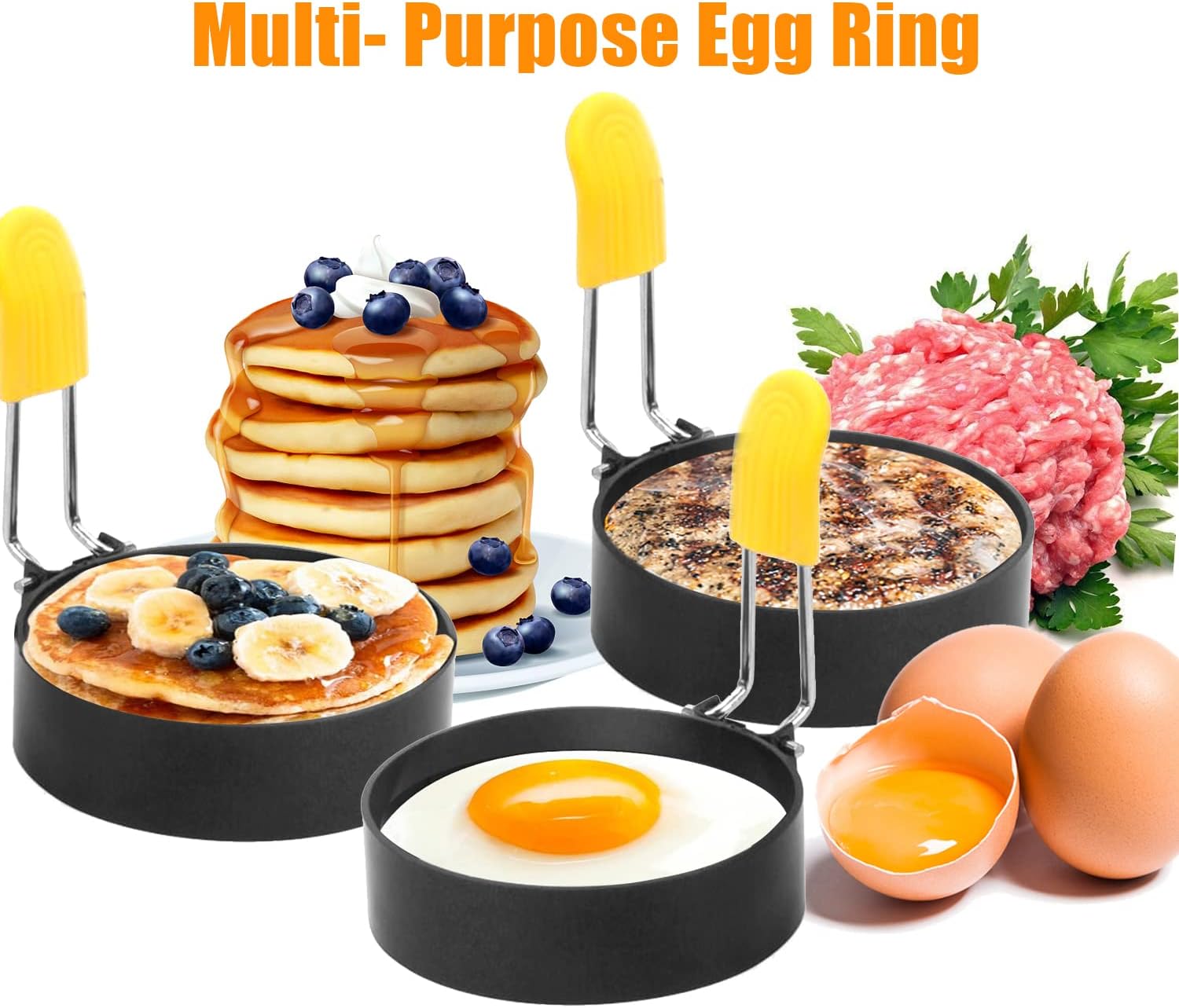 4 Pack Stainless Steel Egg Rings for Frying Eggs and Egg McMuffins - Nonstick Egg Maker Molds for Pan Cooking, Griddles, Breakfast Sandwiches