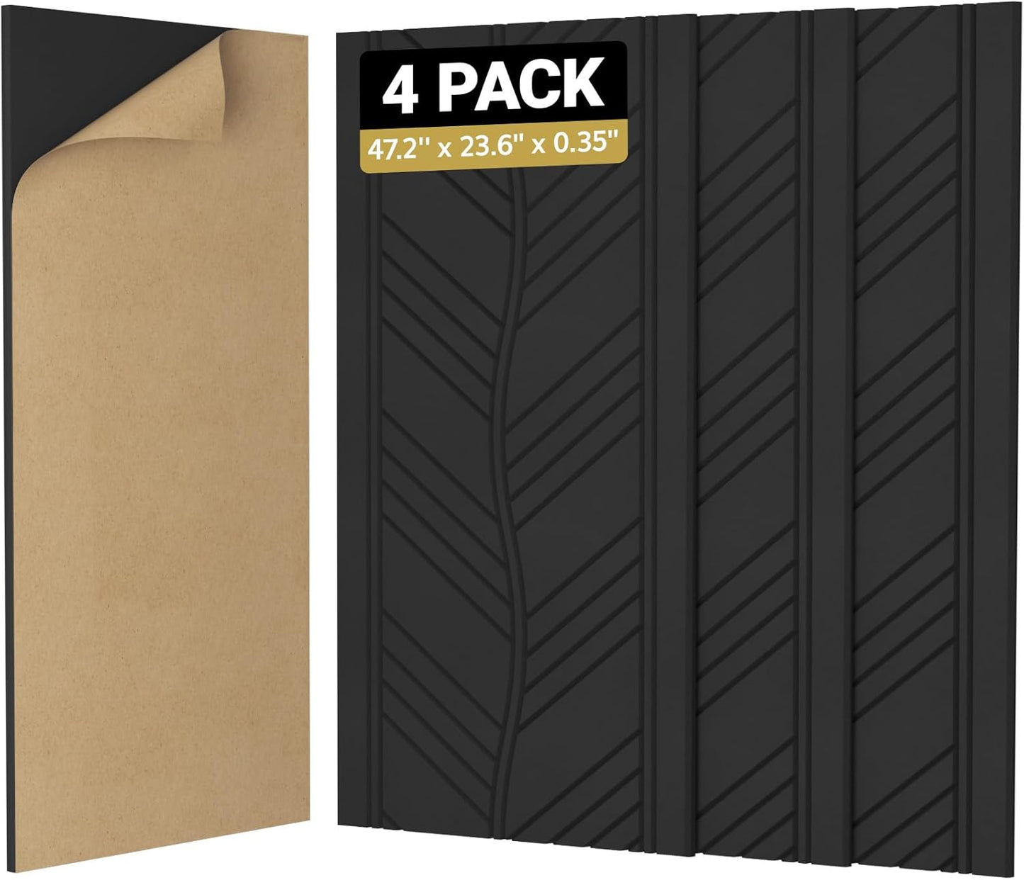 4 Pack TONOR Leaf Pattern Acoustic Panels - 47.2" x 23.6" x 0.35" - Self-Adhesive Soundproof Wall Panels for Echo Reduction - Studio/Home Sound Absorption - Black