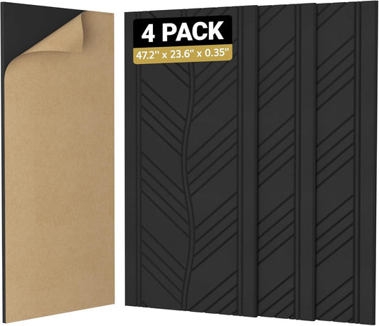 4 Pack TONOR Leaf Pattern Acoustic Panels - 47.2" x 23.6" x 0.35" - Self-Adhesive Soundproof Wall Panels for Echo Reduction - Studio/Home Sound Absorption - Black