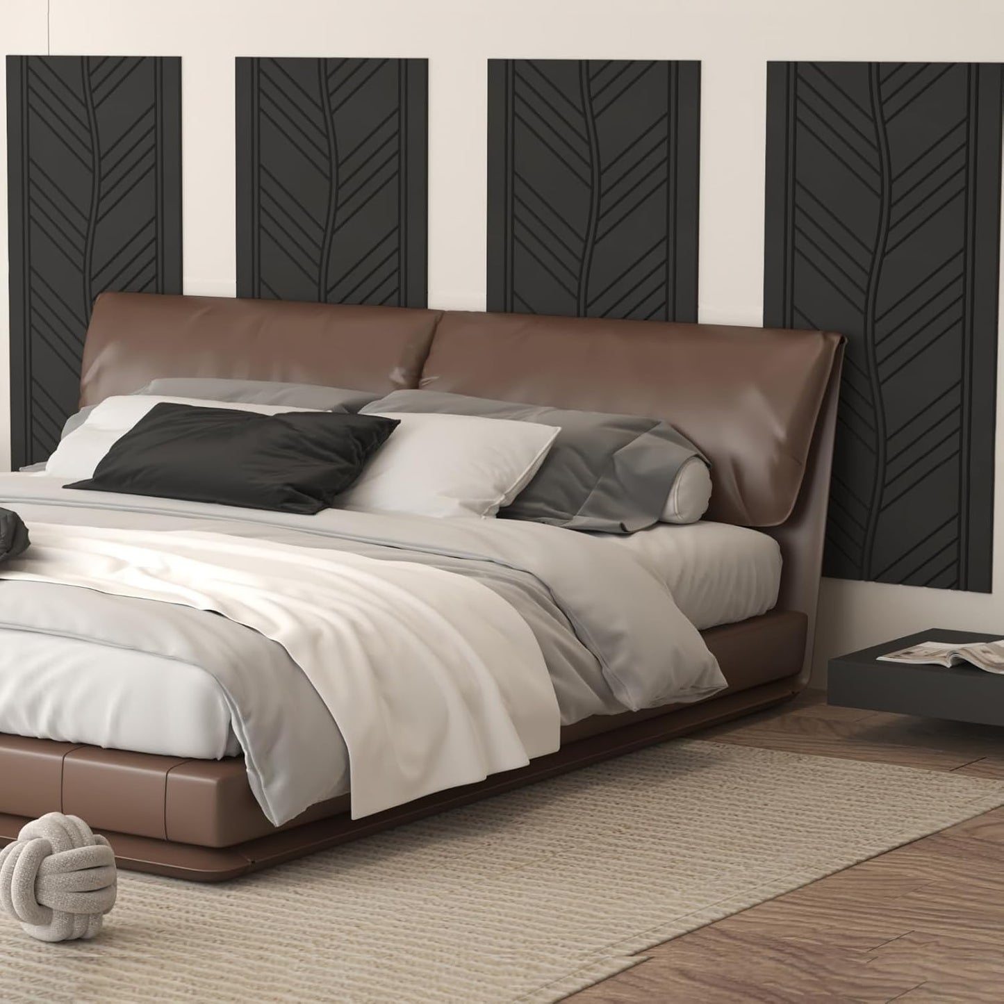 4 Pack TONOR Leaf Pattern Acoustic Panels - 47.2" x 23.6" x 0.35" - Self-Adhesive Soundproof Wall Panels for Echo Reduction - Studio/Home Sound Absorption - Black