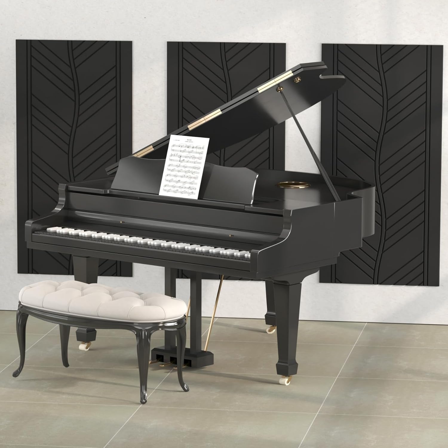 4 Pack TONOR Leaf Pattern Acoustic Panels - 47.2" x 23.6" x 0.35" - Self-Adhesive Soundproof Wall Panels for Echo Reduction - Studio/Home Sound Absorption - Black