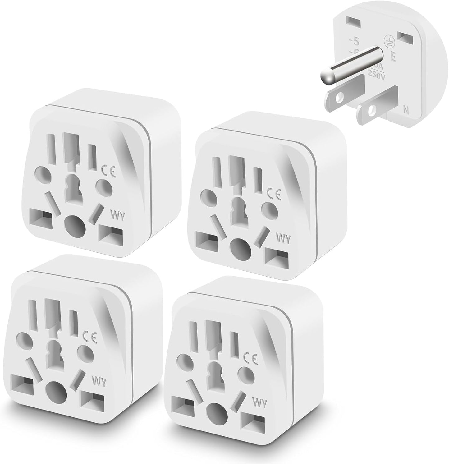 4 Pack Universal UK/European to US Plug Adapter - Type B Travel Essentials for American Outlets - White