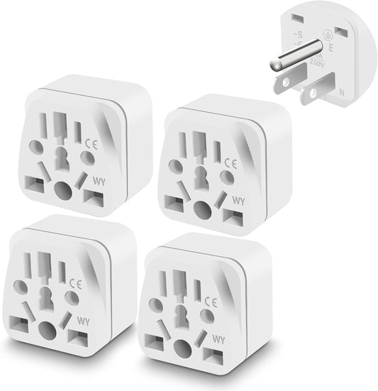 4 Pack Universal UK/European to US Plug Adapter - Type B Travel Essentials for American Outlets - White