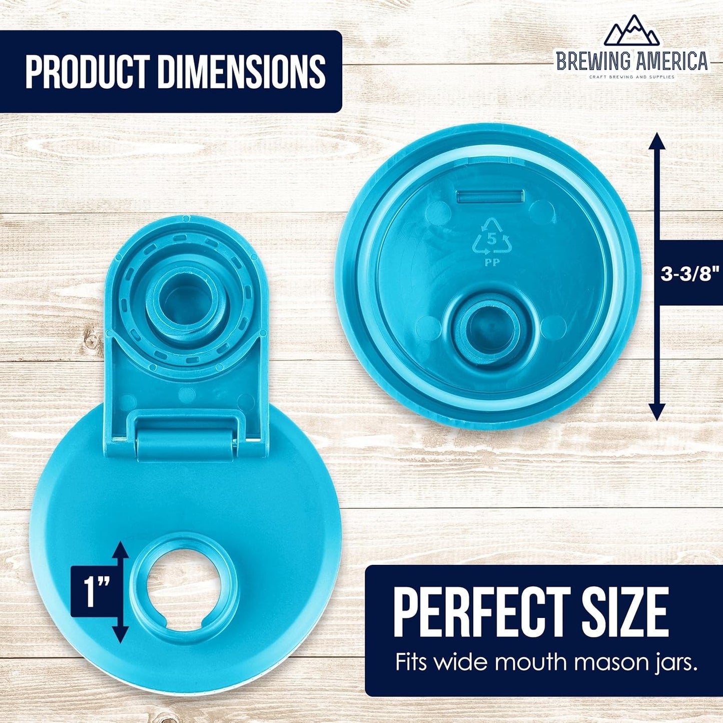 4 Pack USA Made Wide Mouth Mason Jar Lids with Flip Cap and Pour Spout - Leak-proof for Kerr and Ball Jars - Teal