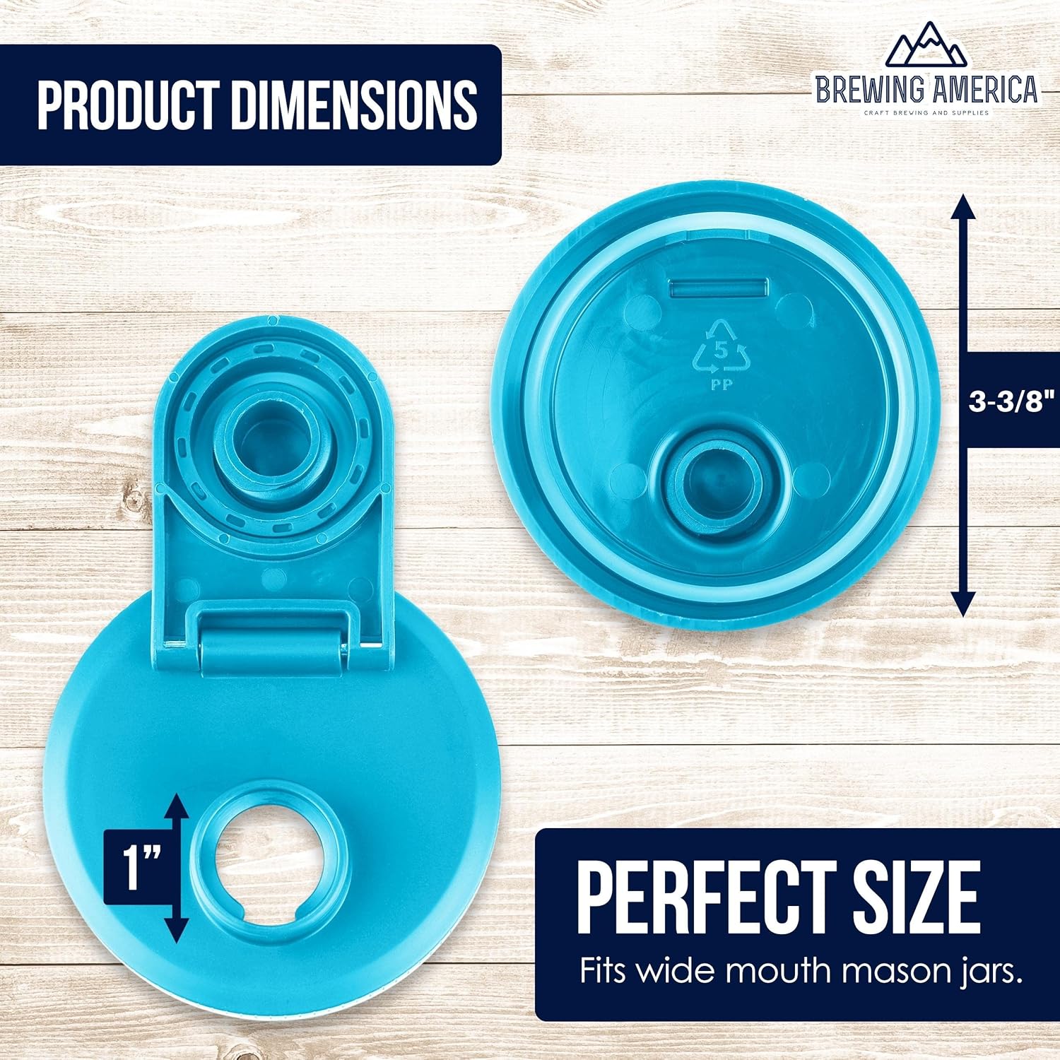 4 Pack USA Made Wide Mouth Mason Jar Lids with Flip Cap and Pour Spout - Leak-proof for Kerr and Ball Jars - Teal