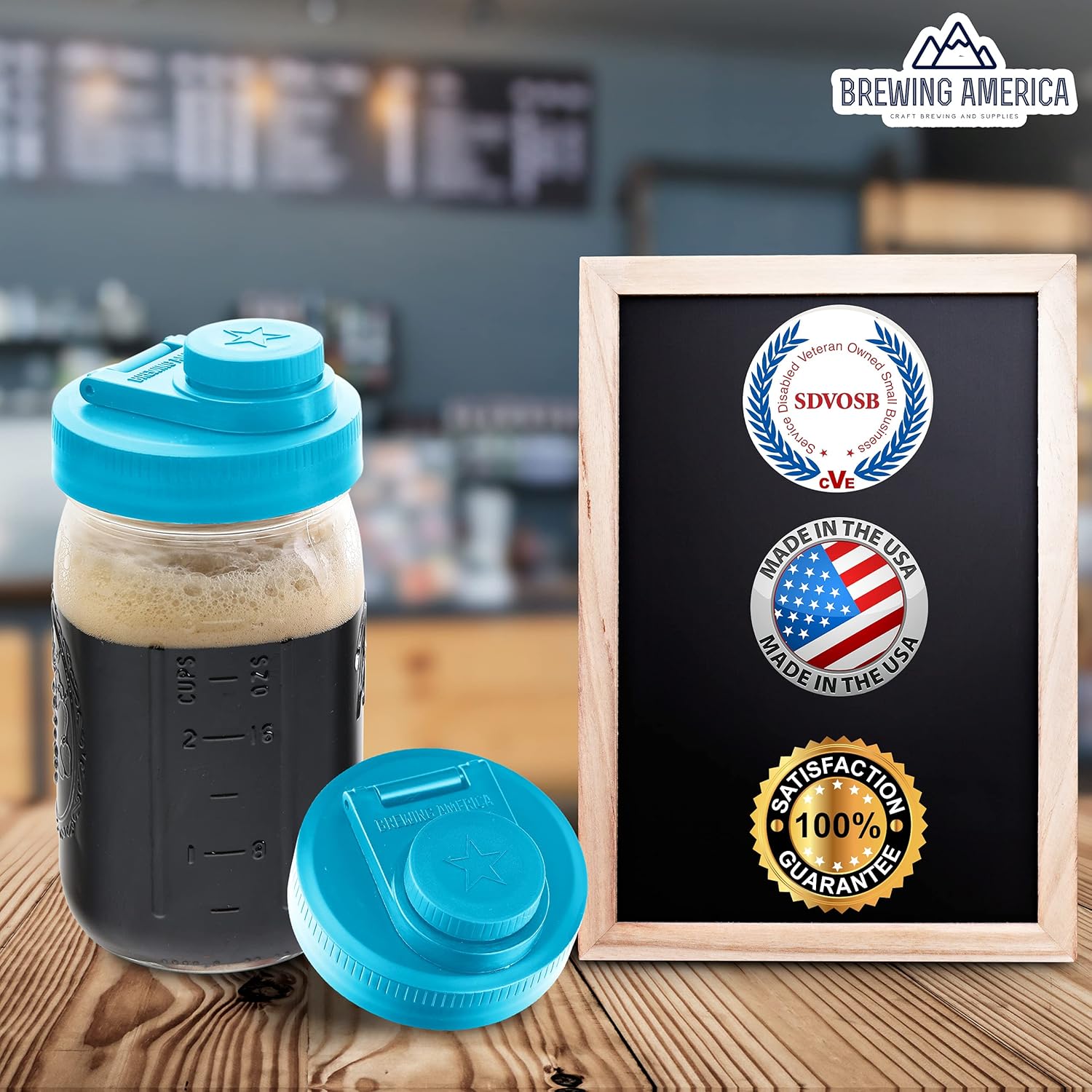 4 Pack USA Made Wide Mouth Mason Jar Lids with Flip Cap and Pour Spout - Leak-proof for Kerr and Ball Jars - Teal