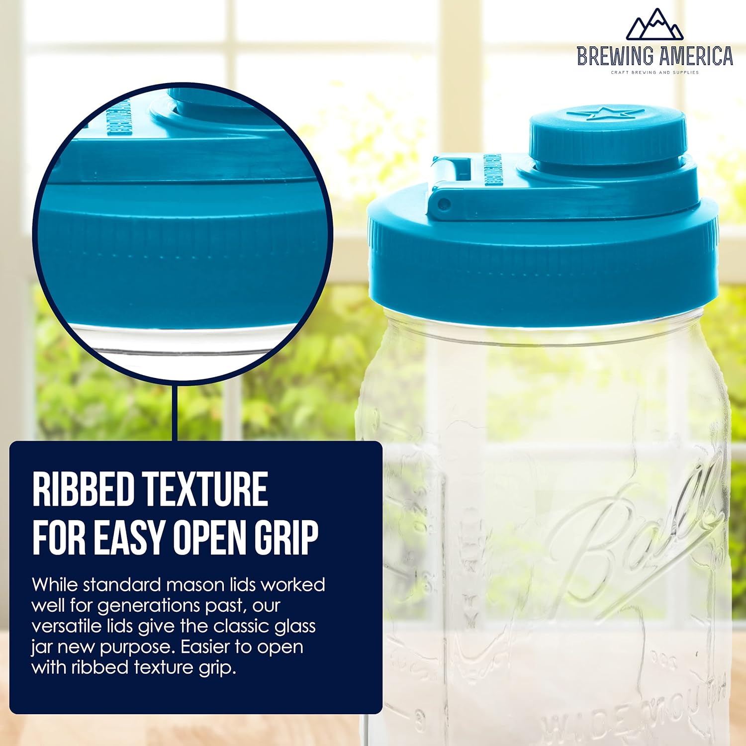 4 Pack USA Made Wide Mouth Mason Jar Lids with Flip Cap and Pour Spout - Leak-proof for Kerr and Ball Jars - Teal