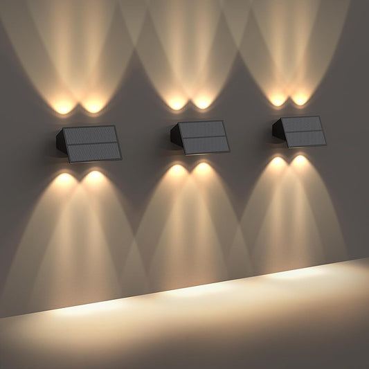 4 Pack Vkndoynt Solar Wall Lights Outdoor Waterproof Up/Down Lights for Grocery Store, Garage, Backyard - Solar Powered Fence Lights