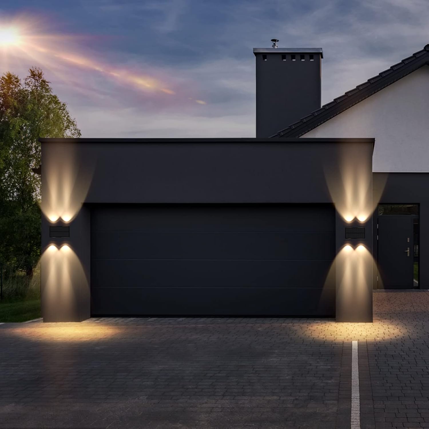 4 Pack Vkndoynt Solar Wall Lights Outdoor Waterproof Up/Down Lights for Grocery Store, Garage, Backyard - Solar Powered Fence Lights