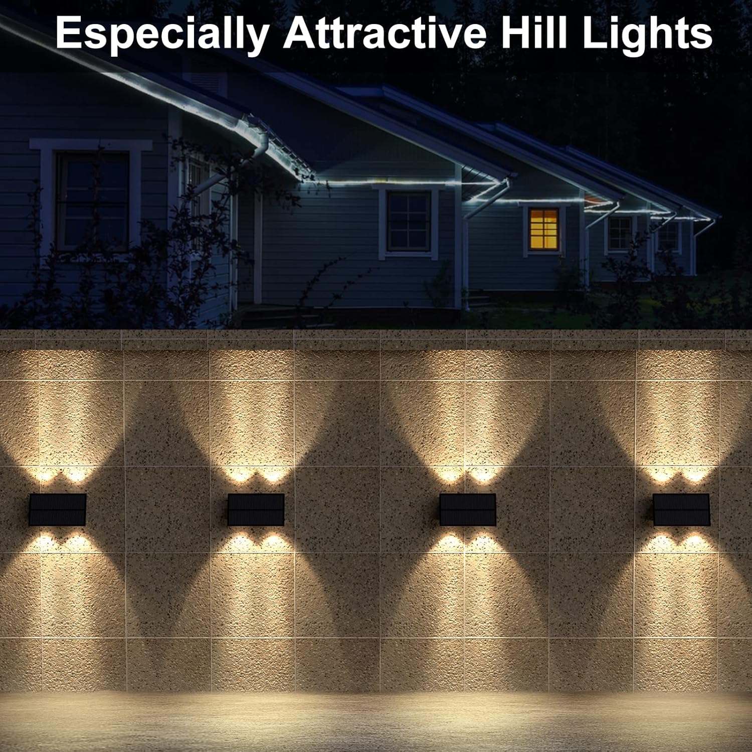 4 Pack Vkndoynt Solar Wall Lights Outdoor Waterproof Up/Down Lights for Grocery Store, Garage, Backyard - Solar Powered Fence Lights