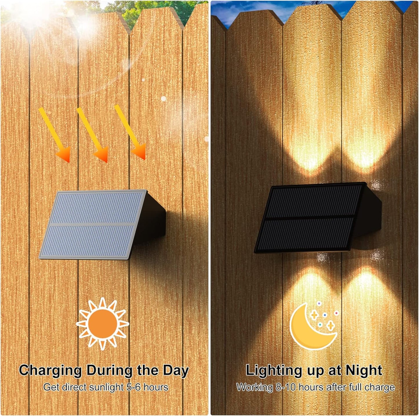 4 Pack Vkndoynt Solar Wall Lights Outdoor Waterproof Up/Down Lights for Grocery Store, Garage, Backyard - Solar Powered Fence Lights